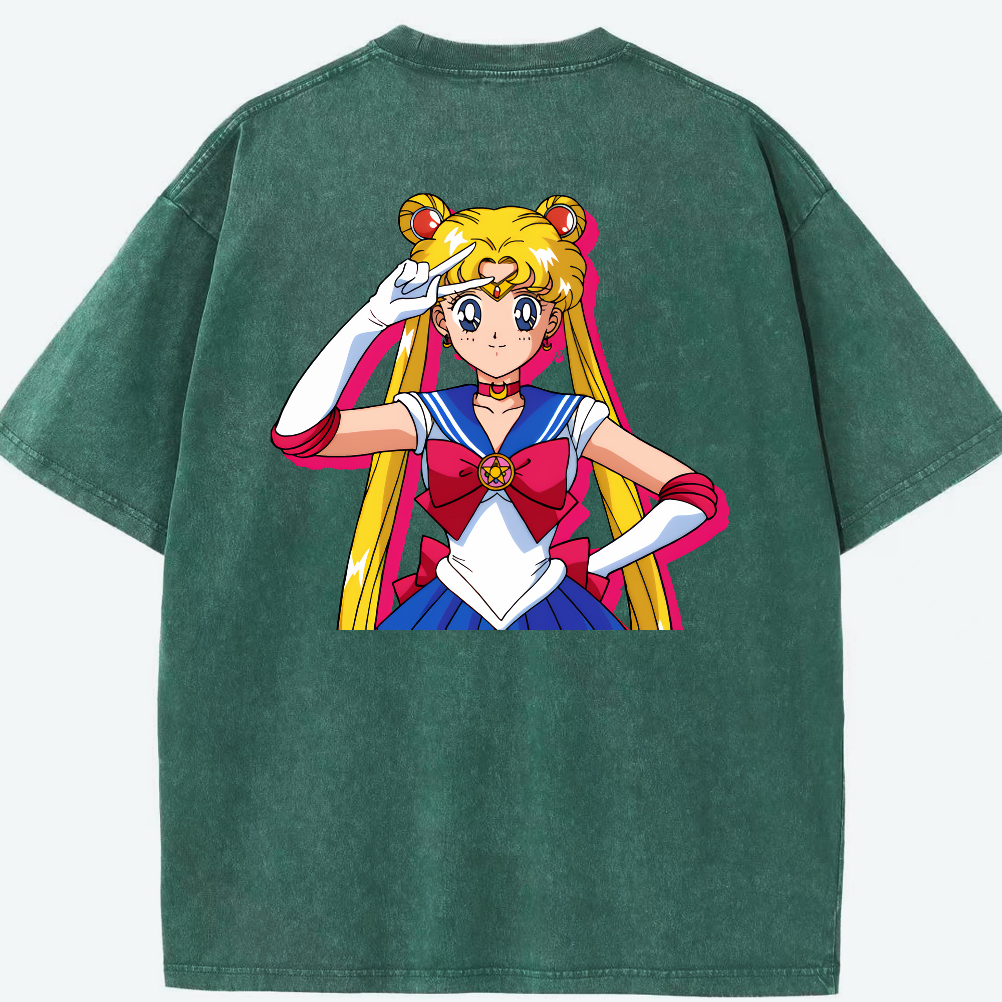（画像用） 美少女戦士セーラームーン 月野 うさぎ つきの うさぎ Sailor Moon Tsukino Usagi 綿100% ヴィンテージ風 半袖Tシャツ（背面プリント）